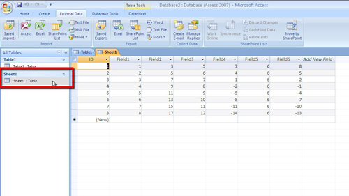 The successfully imported data in Sheet1