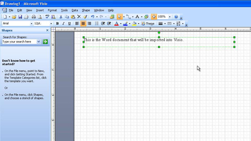 Placing the text in the Visio workspace