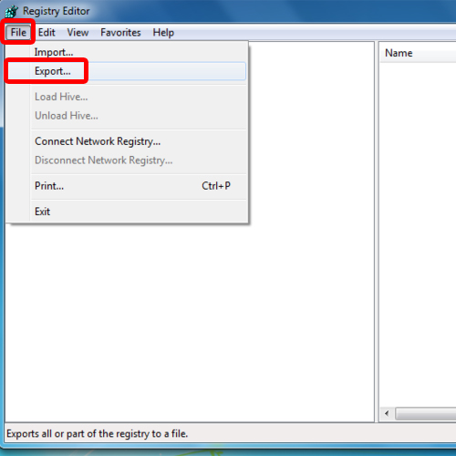 Use Export in Registry Editor