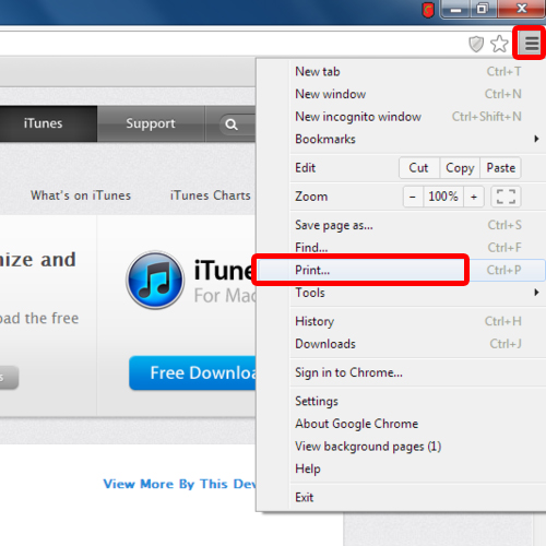 Go to print option in chrome