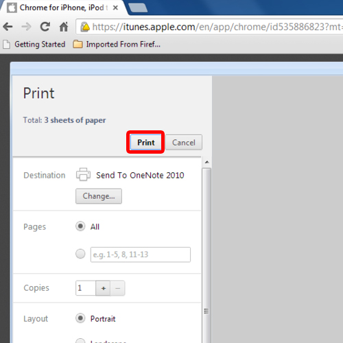 Print a page in Chrome