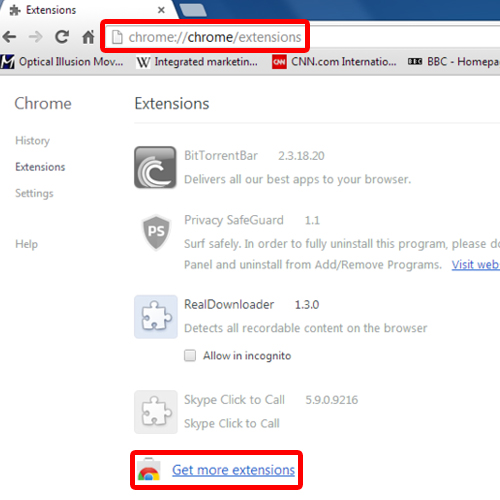 Get extensions in Google Chrome