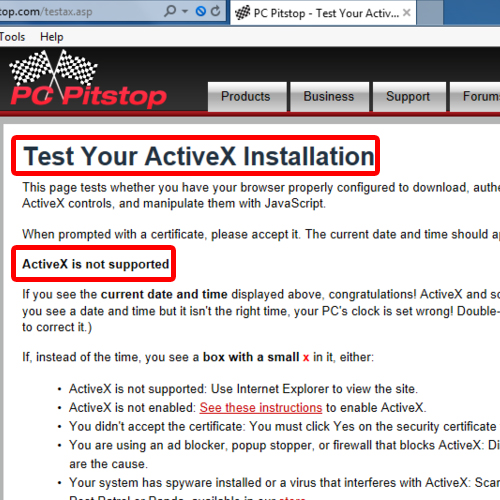 Check if ActiveX is supported