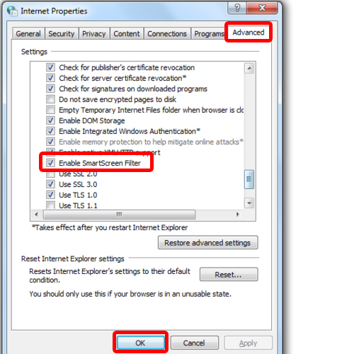 enabling smartscreen filter