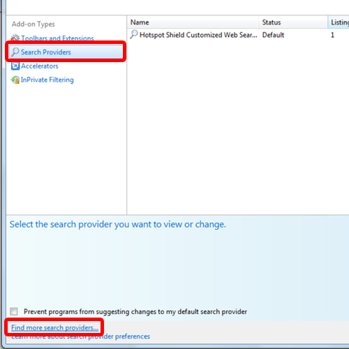 Search providers in Internet Explorer