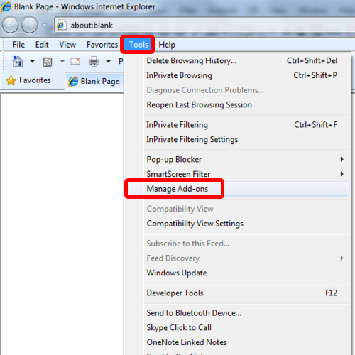 Manage Add-Ons in Internet Explorer