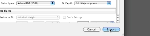 choose bit depth and click on export button