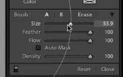 choose the size and type of the adjustment brush