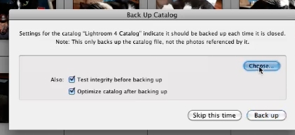 once re-opened, change lightroom backup location