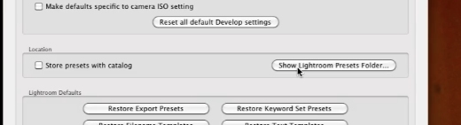 click on lightroom preferences folder