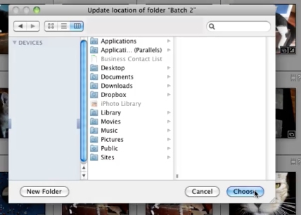 show lightroom to the right folder and select it