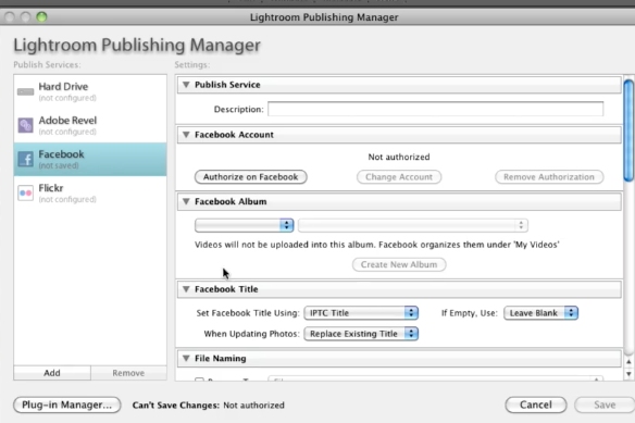 Click on the Lightroom Publishing manager Dialog Box