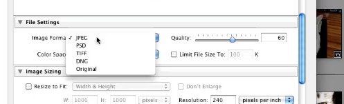 choose JPEG from the image format dropdown