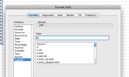 in the type box enter 0, Each comma you add will be a 0