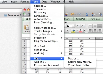 Choose Tools and go to Macros in the menu