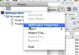 Right click and select VBA Project Properties