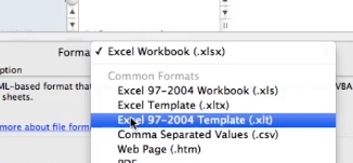 select excel 97-2004 template (xlt)