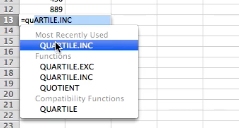 Quartile function will pop up. Select the quartileinc. option