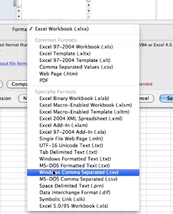 select CSV from the drop down menu and click save