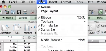 Select view in the menu bar