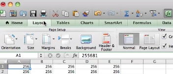 click layout in Excel