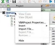 Select VBA project and right click