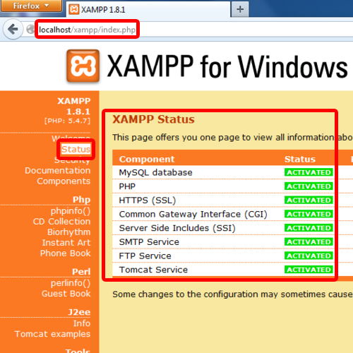 Check status for Xampp Check status for Xampp