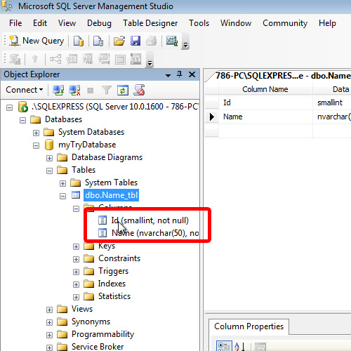 inserting tables in database