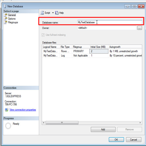 sqlectron create a new database