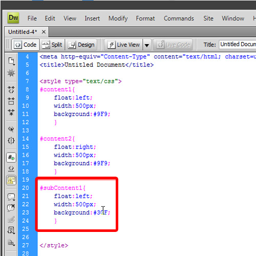 creating the styles for sub Column 1