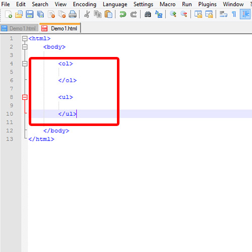 Declaring an ordered list element and an unordered list element in HTML