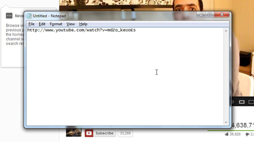 Pasting the video URL into Notepad