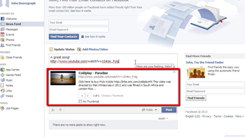 Embed YouTube Facebook Status