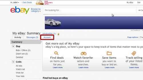 Accessing eBay account settings