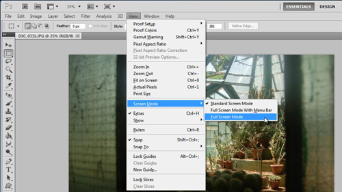 how to escape full screen mode photoshop