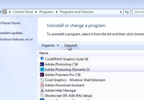uninstall adobe photoshop elements 11