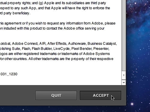 Accept the Adobe Photoshop Elements license agreement