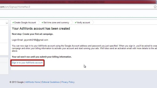 Accessing your AdWords account