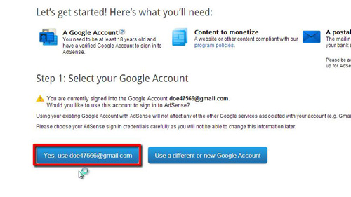 Using your account for AdSense