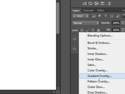 Choose the Gradient Overlay option