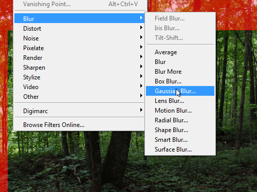 Open the window of the Gaussian Blur filter options