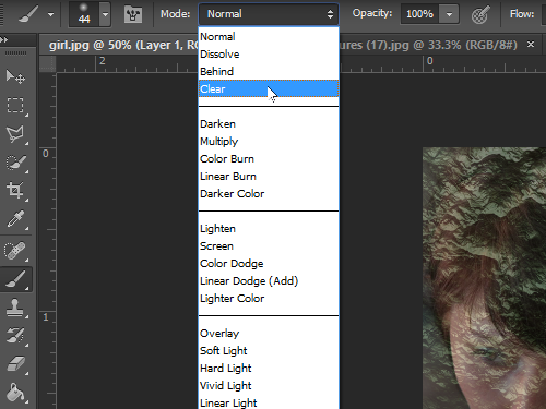 Set the Clear blending mode for the Brush Tool