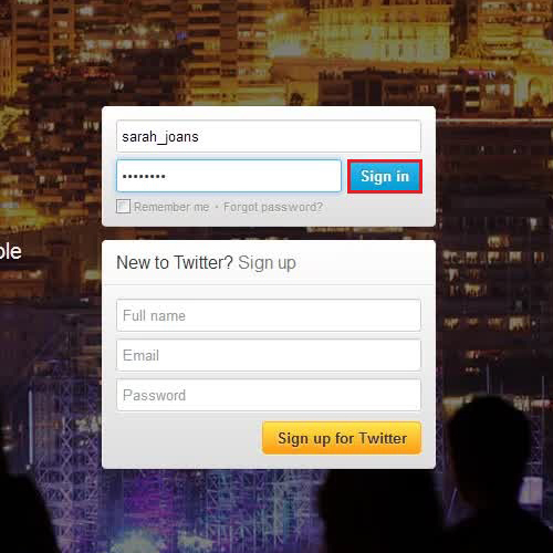 Sign into twitter