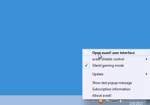 Open avast! user interface