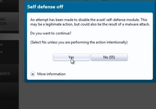 how do you disable avast self defense module