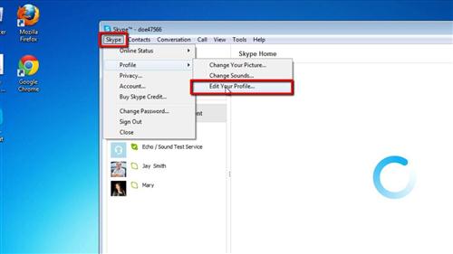 Accessing the profile editing area of Skype