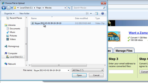 Uploading the file for MP3 conversion