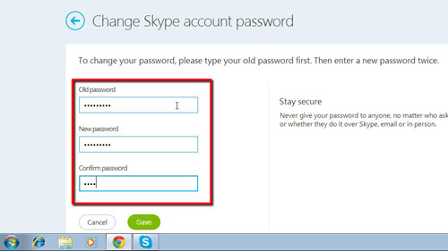 how to change skype password ios