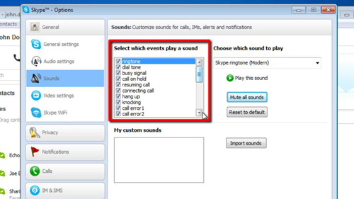 Turning off specific sounds in Skype
