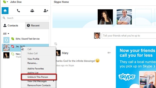 how to view blocked contacts on skype